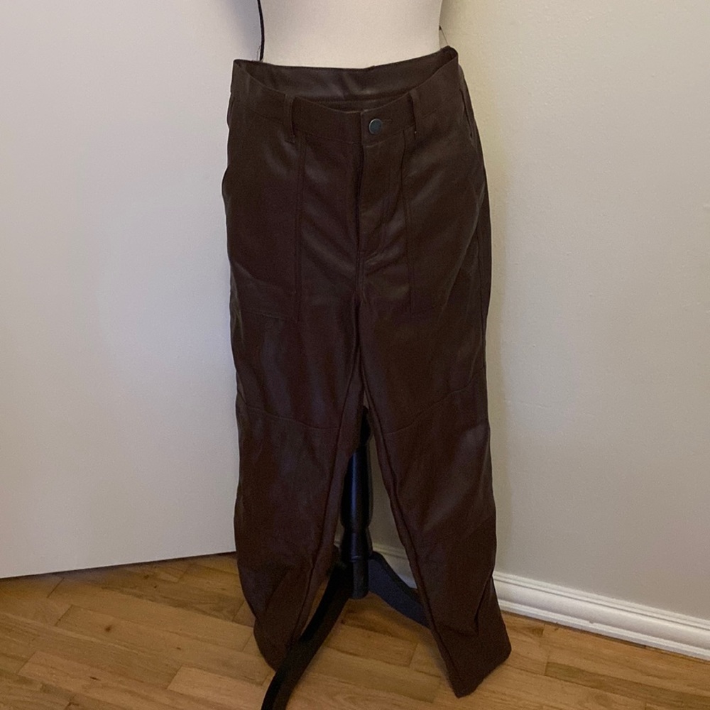 Brown faux leather pants by Open Edit